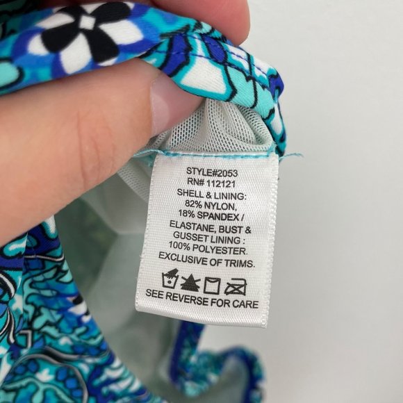 Assets by Spanx Woman's Sz S Blue Geometric Tile Halter Neck One Piece Swim Suit - Picture 5 of 9